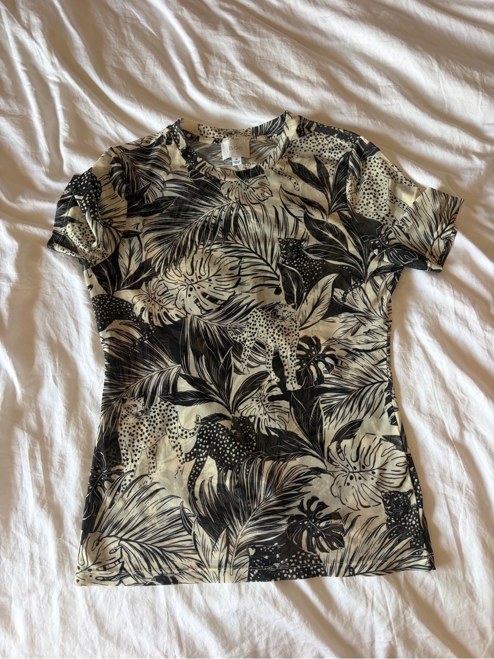 Jade Black & Cream Tropical Leaf and Leopard Short Sleeve Tee